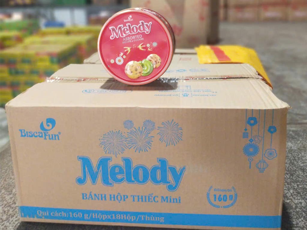 Ảnh Bánh Hộp Thiếc Melody Mini 160gr Bát Giác Đỏ (18Hộp/Thùng)