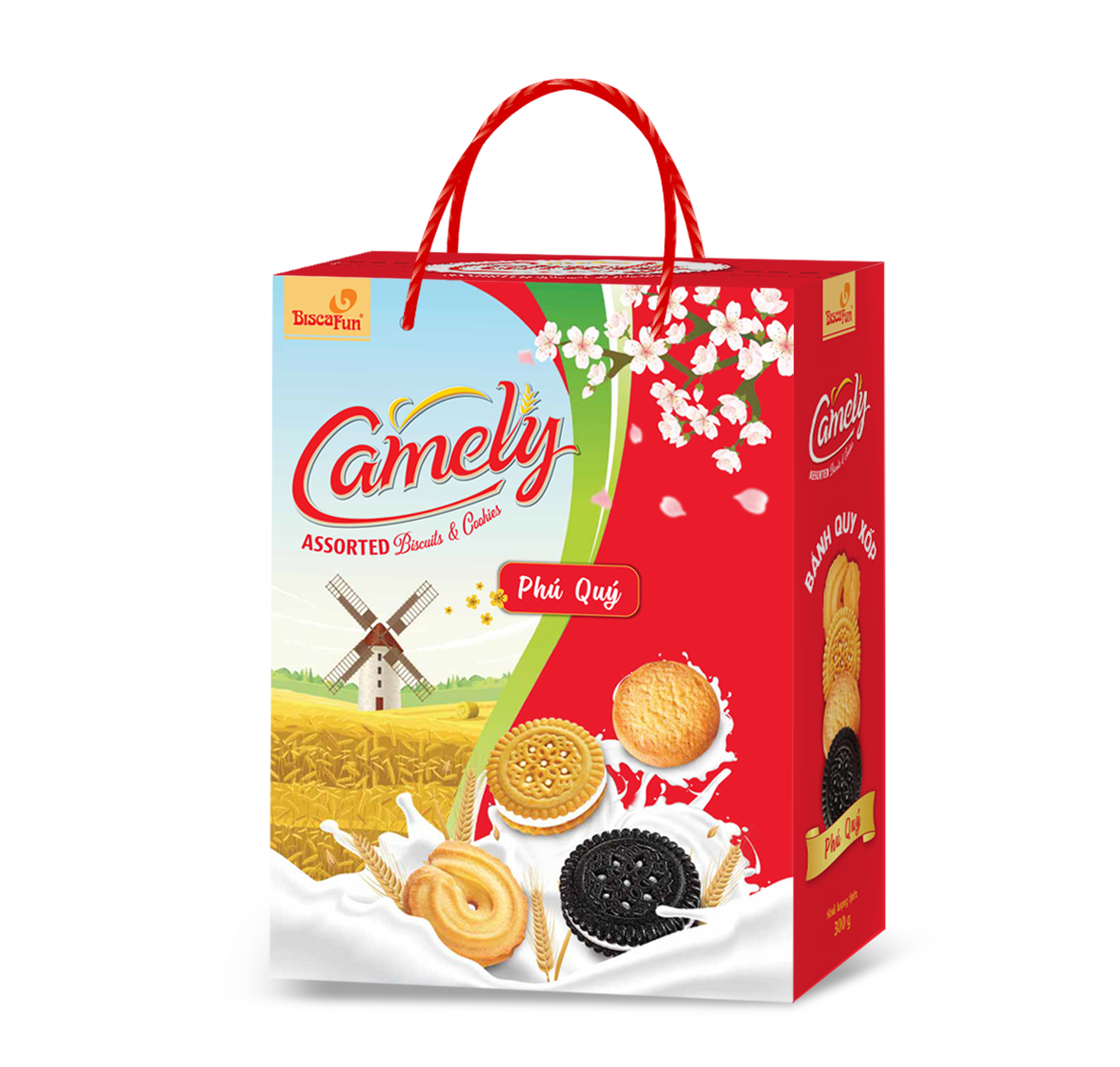 Ảnh Bánh Hộp Giấy Quai Xách Camely 300gr (4Màu) (12Hộp/Thùng)