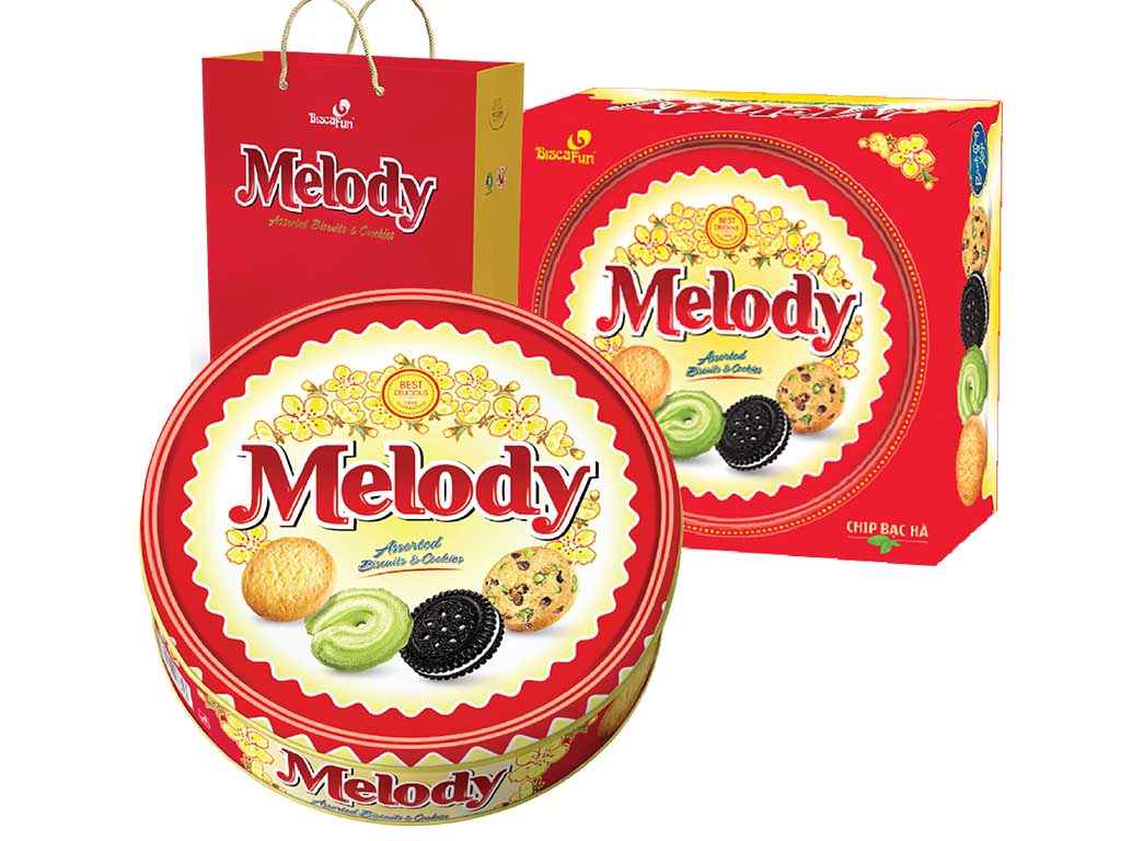 Ảnh Bánh Hộp Thiếc Melody 350gr Đỏ May Mắn (10Hộp/Thùng)